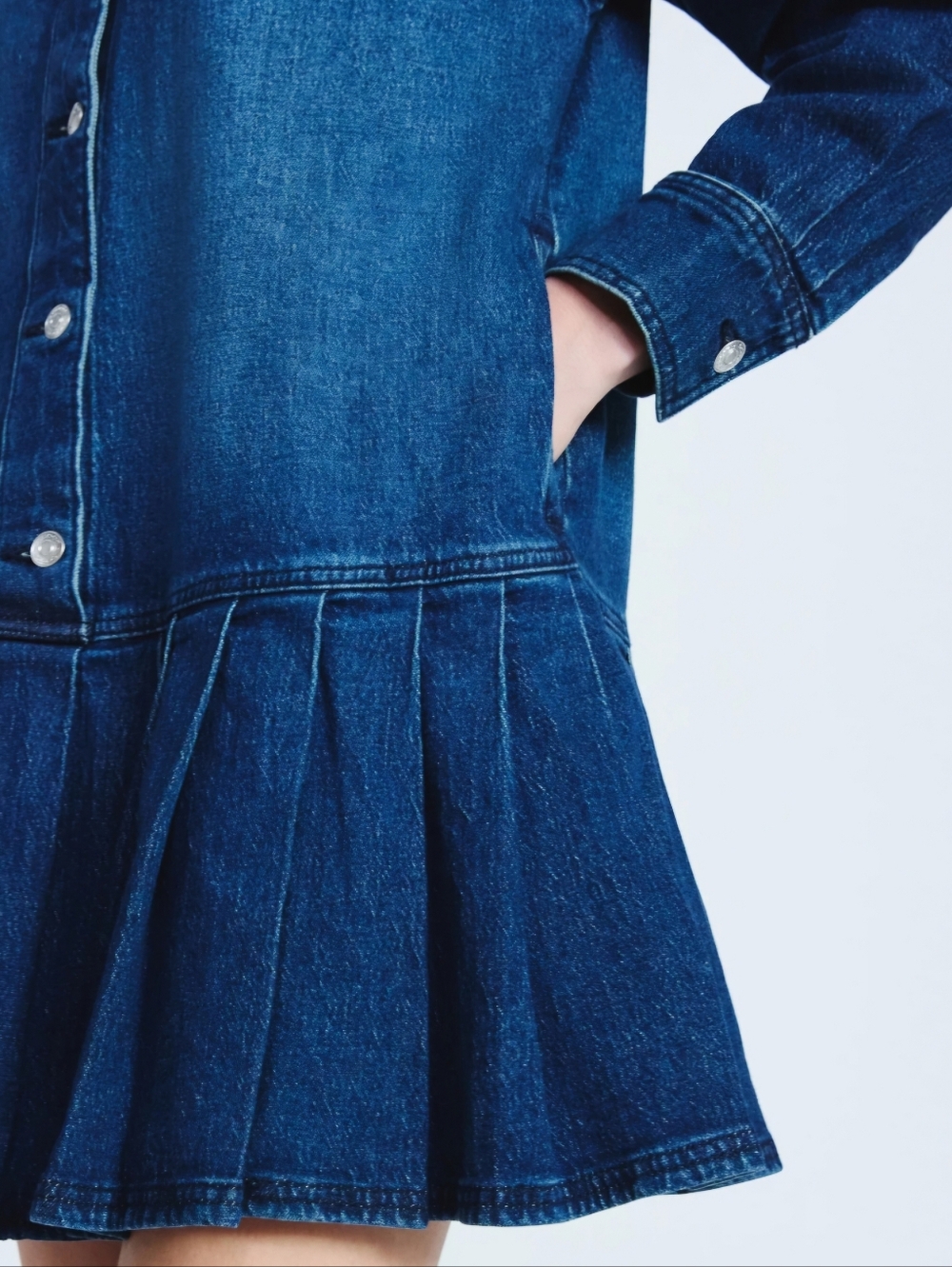 Scoop Women’s Denim Pleated Mini Shirt Dress Long Sleeve - Picture 4 of 5